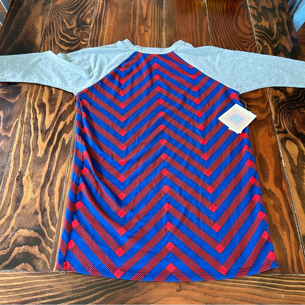 Lularoe Sloan Size 12 kids Shirt Blue Red Zig Zag Striped Stripe Pattern New NWT